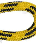 Close-up of Arborist Static Climbing Rope 24 Strand Seven Sixteenth Inch 11mm Lightweight USA Made With Tight Spliced Eye Yellow Black