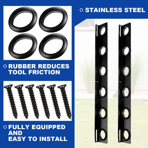 4 Pack 6 Hole Landscape Trailer Racks For Lawn Tools Shovel Holder And Hand Tool Organizer Fits Truck Bed Includes Rubber Grommets And Mounting Hardware Black Durable Construction