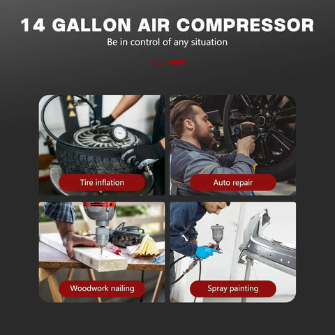 14 Gallon Ultra Quiet Air Compressor Oil Free Portable 2HP 8.75 CFM At 115 PSI Lightweight Storage Tank With Handle And Wheels For Home Garage Projects Super Silent And Fast Inflation