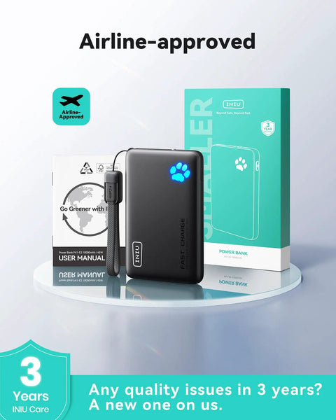 Compact 10000mAh Power Bank Featuring 45W Fast Charging Portable Charger on display with user manual and packaging.