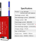 Rock Solid 36V BMS For 18650 Lithium Ion Battery Pack 60A 10S Protection Module showing specifications and connectors.