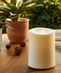 Outdoor Moving Flame Pillar Candle With Remote Included, IPX4 Weatherproof LED Battery Operated Lights, Ivory 6 By 6 Inches
