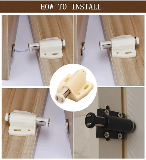 Installation guide for Top Shelf White Cabinet Push To Open Latches 8 Piece Set Dead Quiet Magnetic Door Damper Buffer.