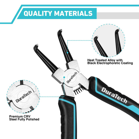 Close-up of Heavy Duty Snap Ring Pliers Set Four Piece, Seven Inch Internal And External Circlip Pliers Kit with CRV Steel