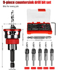 Hassle Free Premium Countersink Drill Bit Set With Adjustable Depth Stopper For Dead Nuts Flush Installs And Super Clean Woodworking Vibe 9-piece kit with adjustable depth stop and hex shank.