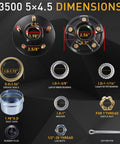 3500 lbs dimensions for Sweet Heavy Duty 2 Pack Boat Trailer Idler Hub Kit with bearings, seals, and lug nut specifications.