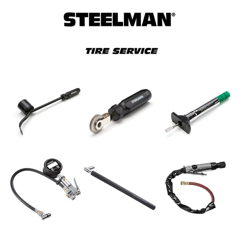 STEELMAN tire service tools including Heavy Duty Low Speed Tire Buffer With Three Eighths Inch Quick Change Chuck