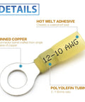 Close-up of yellow ring terminal from 180Pcs Heat Shrink Wire Connectors Kit Waterproof Marine Automotive Battery Electrical Crimp Terminals