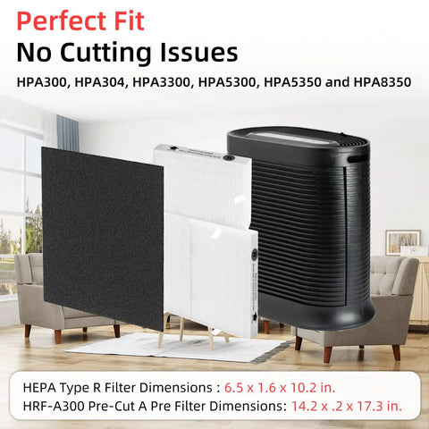 Replacement Filters Kit For HPA300 Series Air Purifiers With HRF R3 HEPA Filters And 6 Pre Cut A Carbon Pre Filters
