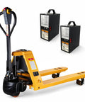 Heavy Duty Electric Pallet Jack 3300 Lbs Load Capacity With Dual Lithium Batteries, featuring 48-inch forks and removable batteries.