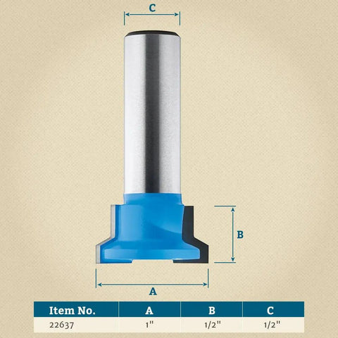 Top Shelf Drawer Lock Router Bit One Inch By Half Inch Shank Solid Carbide Tipped Woodworking Gear showing dimensions and design.
