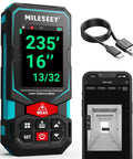 Laser Measuring Tool With 2.4 Inch Color Backlit Display, 330 Ft Range, Plus Or Minus One Sixteenth Inch Accuracy, Rugged, Lightweight, Jobsite Ready For Big Measurements And Quick Layouts shown with USB-C cable and phone app