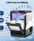 Party Ready Nugget Ice Maker For Countertop With 44 Lbs Per Day And 5 Minute Ice Ready displayed with ice and features