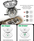Kitchen Sink Basket Strainer Replacement For Standard Drains 3.25 Inch Chrome Plated Stainless Steel With Rubber Stopper built to last