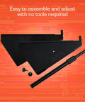 Components of XTS Desktop Stand For Studio Gear Extendable From 11.8 To 20.8 Inches shown on a red background