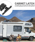 Rugged RV Cabinet Latches With Drawer Grabber Locks For Camper And Travel Trailer In Motion, black ABS latch shown on an RV in use