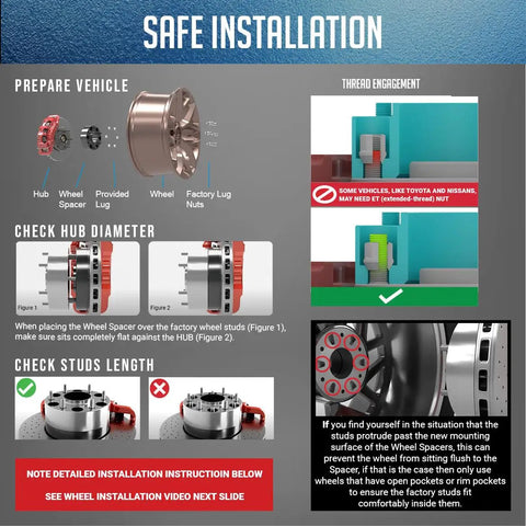 Safe installation guide for 2 Pcs Atv Utv Wheel Spacers 4X156 1 Inch Thick 6061 T6 Aluminum 130Mm Hub 3/8 Studs.