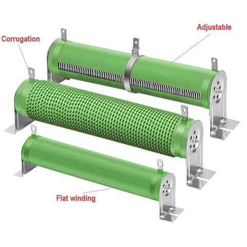 Straight Firepower 1500W Variable Resistor For Load Aging Tests And Adjustable Wirewound Rheostat 10 To 150 Ohms in green casing.