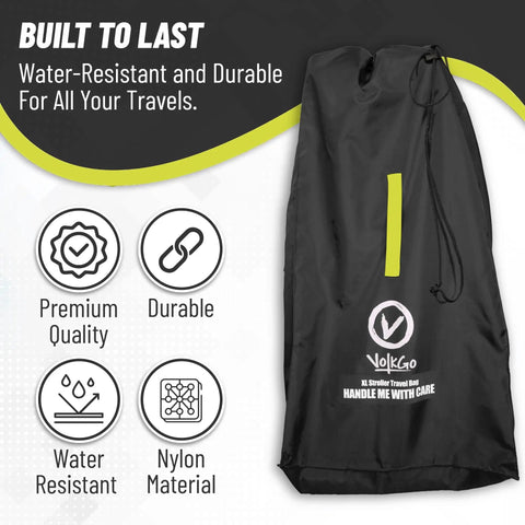 Extra Large Stroller Travel Bag With Padded Backpack Straps For Air Travel, Waterproof Gate Check Cover, nylon material, built to last, black