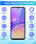 Samsung Galaxy A05 Screen Replacement Kit With Frame LCD Display Touch Digitizer Full Assembly shown with performance features.