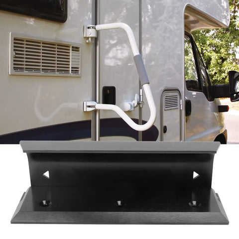Top Shelf Heavy Duty Door Barricade Security Lock Travel Safe Kick Resistant Floor Brace Solid Aluminum Alloy Bulletproof Portable Hotel Room Anti Theft Shield mounted on RV door.