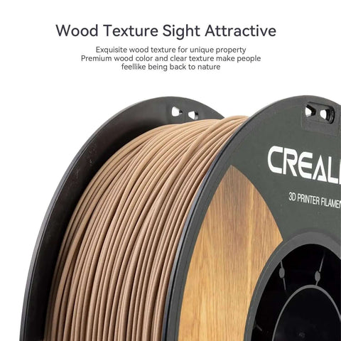 Wood Filament PLA 1.75mm For 3D Printing Real Wood Texture Silk Finish 1kg Spool showing natural wood color and grain.