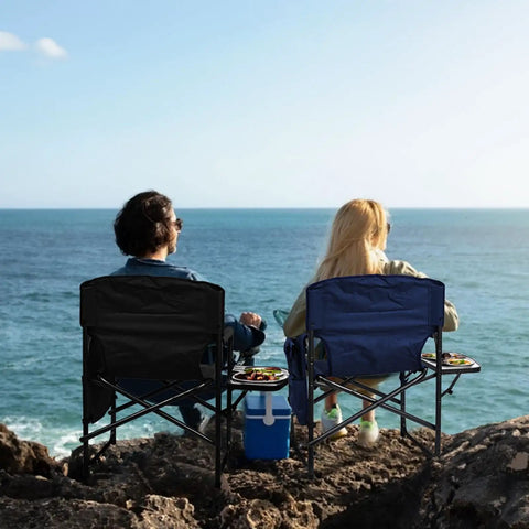 Two Heavy Duty Directors Chair With Side Table For Outdoors Built Tough Camping Chair For Adults 450 Pound Capacity at seaside