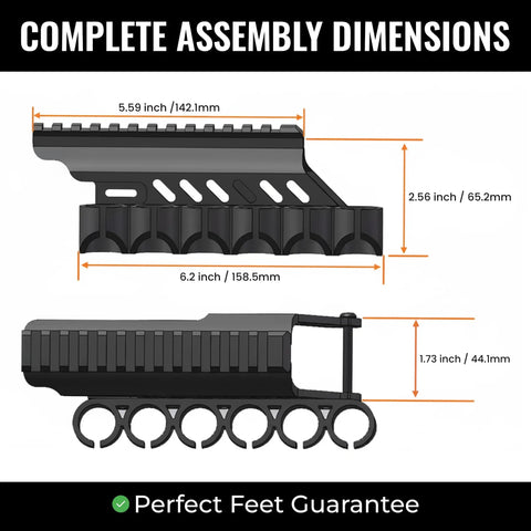 Shotgun Shell Holder Side Saddle For Universal 12 Gauge Carriers, Low Profile Aluminum Ammo Rack dimensions diagram