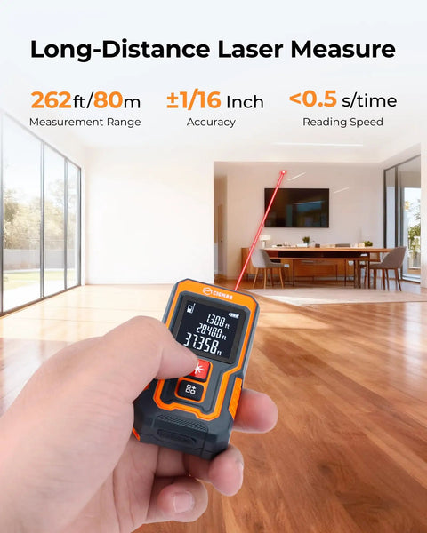 262 Ft Laser Tape Measure For Home DIYers And Real Estate Pros, Fast Accurate Readings Under 0.5s, Switch Between M In Ft And Front Or Rear Reference, Portable Pocket Laser Measuring Tool For Jobsites, orange ABS body in hand
