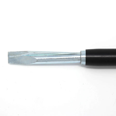 Insulated Flathead Screw Holding Screwdriver For No 8 To No 24 Wood And Sheet Metal Screws And Bolts 10 Inch close-up of steel blade