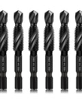 Combo Drill Tap Bit Set, Six-Piece 1/4-20 NC Dual Drill And Tap Bits, High Speed Steel With Anti-Rust Blackened Coating