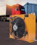 Hydraulic Oil Cooler Fan 60W 110V Industrial Heat Exchanger with Precise Welding next to truck