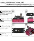 Two Pack 30Kg Digital RC Servo With Full Metal Gear Waterproof, 270 Degree Steering, image showcasing servo parts and features
