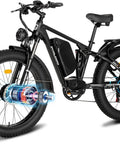 Dual Motor 60V Electric Fat Tire Mountain Bike For Adults With Full Suspension And Hydraulic Disc Brakes, 26x4 Tires, Black Frame, Side View