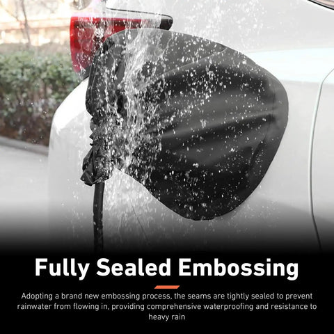 Premium Heavy Duty Magnetic EV Charger Port Cover Waterproof Outdoor Weather Shield Zero Sweat During Storms For Your Daily Driver Every Season Protector Black with water resistance feature.