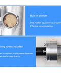 No Frills Heavy Duty Pneumatic Grease Pump For 5 Gallon Drums showing built-in silencer and included fixing screws.