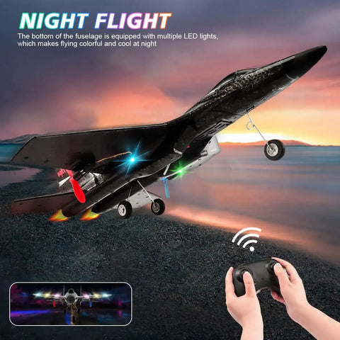 Flying SU27 RC Airplane With 2 Batteries 2.4GHz 6 Axis Gyro Stabilizer No Brainer Ready To Fly Fighter Glider at night with LED lights.