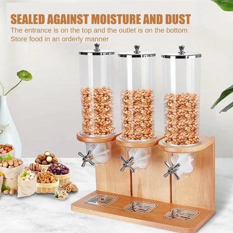 Tri Head Cereal And Candy Dispenser With Smooth Pour Spout For Fresh Coffee Beans And Nut Storage Countertop Organizer Daily Grind Essential Gonna Love This No Drip Build, featuring three clear bins for nuts.
