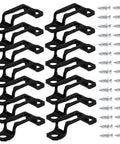 30 pack of concealed furniture connector brackets in black metal with screws, designed for tight cabinet setup and smooth installation.