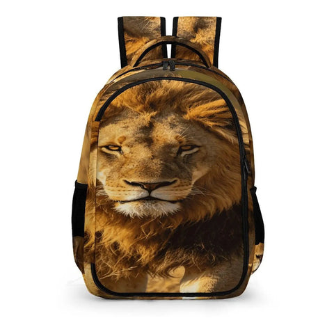 Wild King Lion Printed Unisex Backpack Large Capacity for Everyday Use Durable Polyester Daypack with lion image