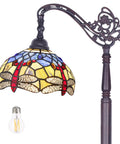 Dragonfly Tiffany Floor Lamp With Stained Glass Shade, 61 Inch Tall Reading Lamp, Bronze Base And Gooseneck, LED Bulb Included 2700K E26