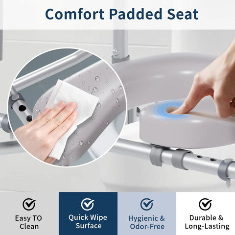 Adjustable Raised Toilet Seat With Plush Padded Cushion And Sturdy Safety Handles Built Tough 450 Lb Capacity Kick Back Comfort Tailored Like A Glove For Seniors And Easy Bathroom Access
