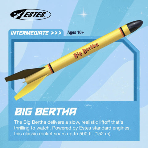 Big Bertha Rocket Building Kit For Ages 10 Plus - Intermediate Flying Rocket Model with yellow body and logo details