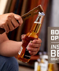 Person using Pro Grade 9.5 Inch Trim Bar And Pry Bar Set with High Carbon Steel Built In Ruler to open a beer bottle.