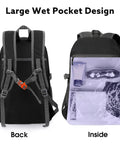 Back and inside view of 40L Lightweight Packable Hiking Backpack With Wet Pocket Waterproof Daypack For Travel Camping.