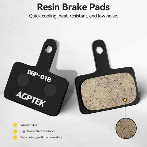 Beefy Stopping Power Low Noise Resin Disc Brake Pads For Mountain Bikes, High Performance Heat Resistant With Springs, 4 Pairs