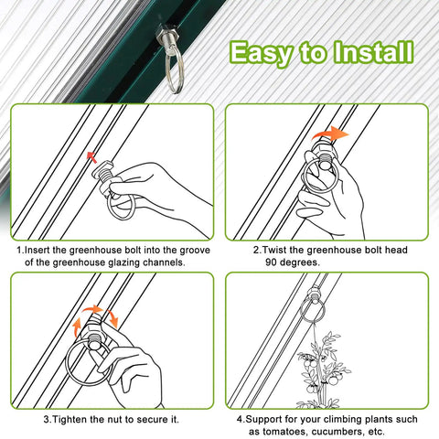 15 Pack Greenhouse Bolts And Rings With Aluminium Cropped Head Bolts And Nuts, Includes Plant Ties And Plant Hangers For Quick Fix Anchors In Channels, Best Spares Kit For New Installations And Repairs On Greenhouse Glazing Grooves 6.5mm To 10.5mm