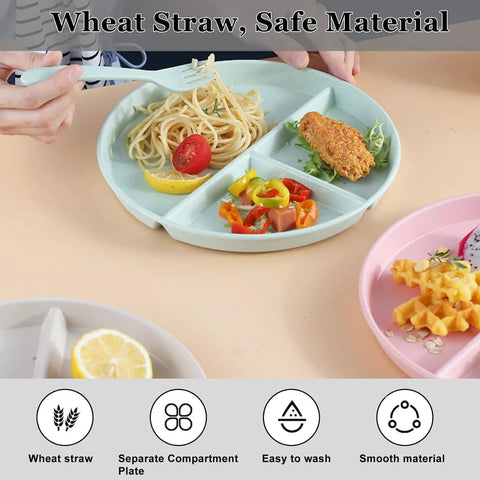 Four Piece Nine Inch Portion Control Divided Plate Set For Adults Three Compartments Stackable And Lightweight Dishwasher Safe Multicolor Beige Blue Green Pink Grab And Go Ready For Everyday Use RVs And Camping