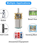 Diagram showing multiple applications of 2 Pack DC 6V 30RPM N20 High Torque Gear Motor with 3mm shaft