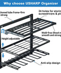 Power Tool Organizer Wall Mount With 3 Tier Storage Shelves And Cordless Drill Holder Heavy Duty Metal Garage Rack For Workshop